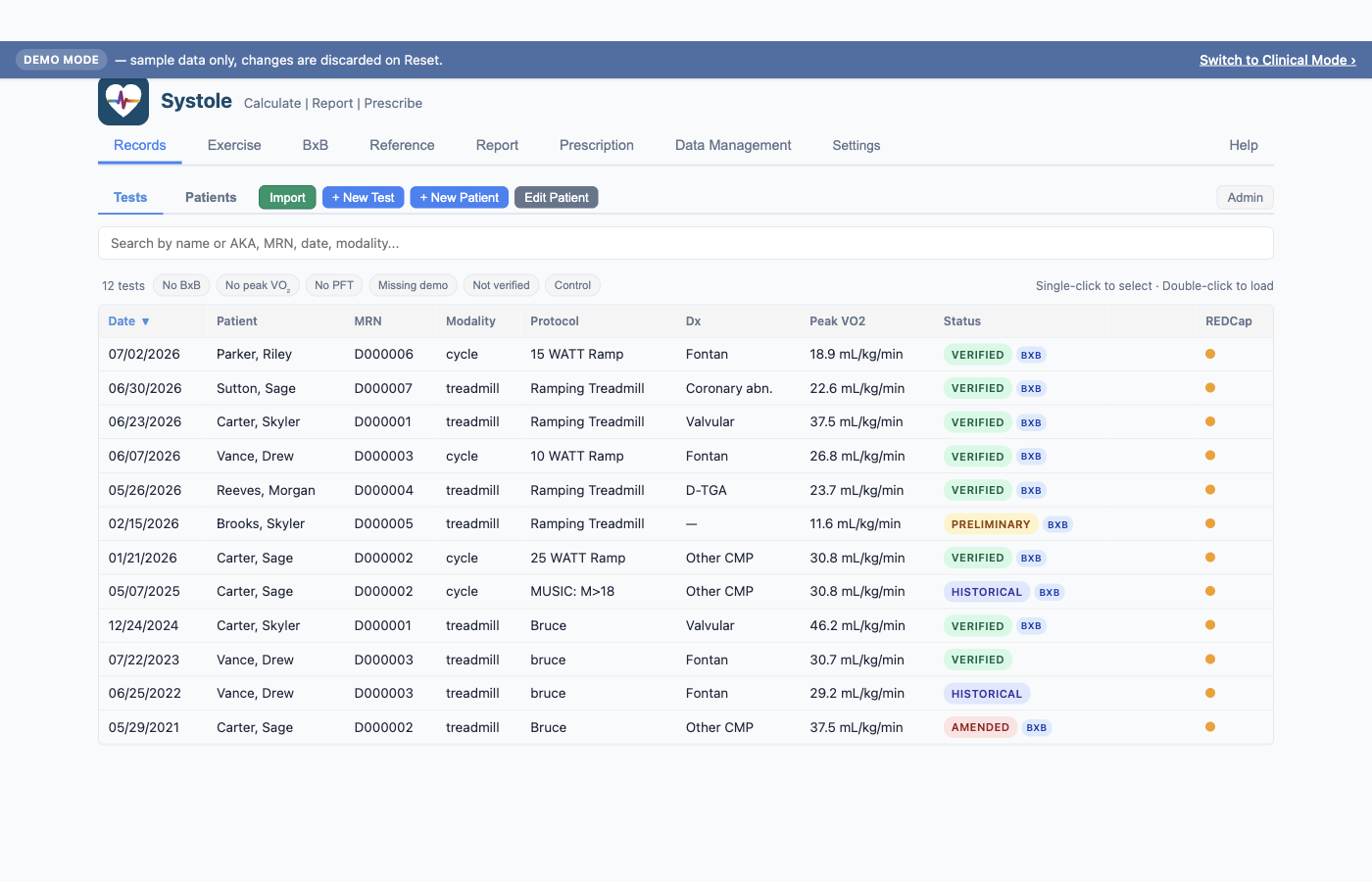 Systole Records tab — the home screen